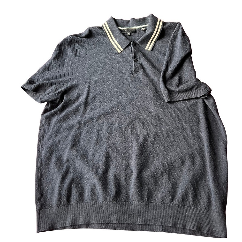 Ted Baker‎ London Mens Navy Blue Textured Knit Polo Shirt Size 3XL XXXL Preppy